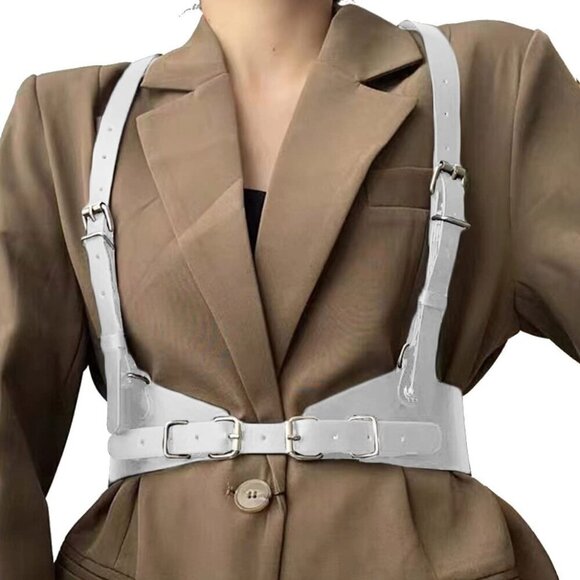 Gothic White Leather Wide Waist Belt Adjustable Punk Rave Costume Accessory
